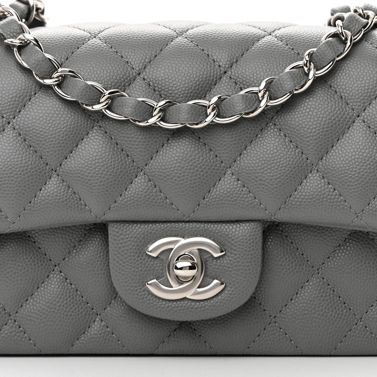 Caviar Quilted Mini Rectangular Flap Grey