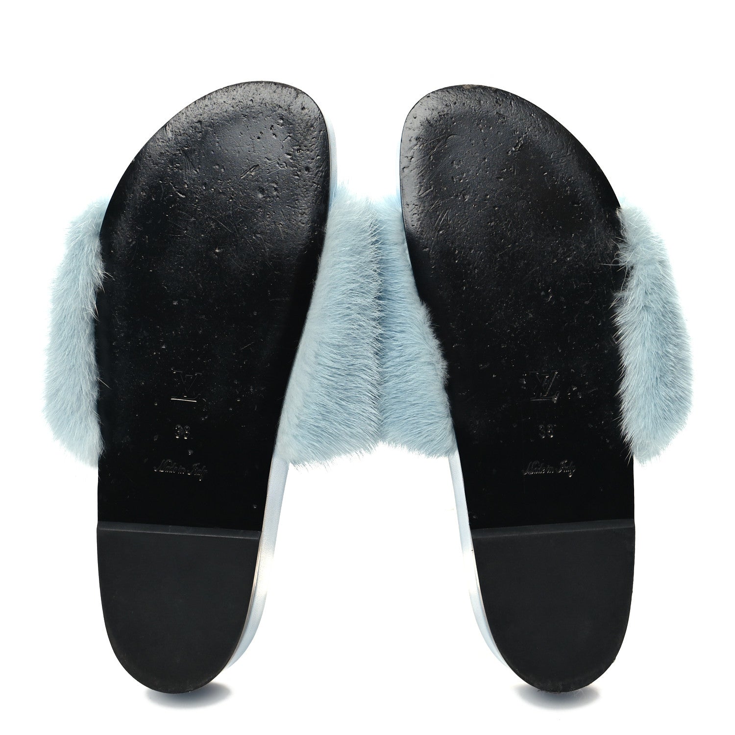 Louis Vuitton Mink Fur Bom Dia Flat Mules 38 Blue 5 of 8