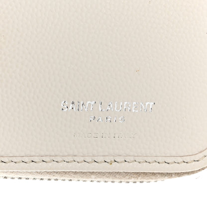 Saint Laurent Grain De Poudre Matelasse Chevron Monogram Compact Zip Around Wallet Ivory 8 of 14