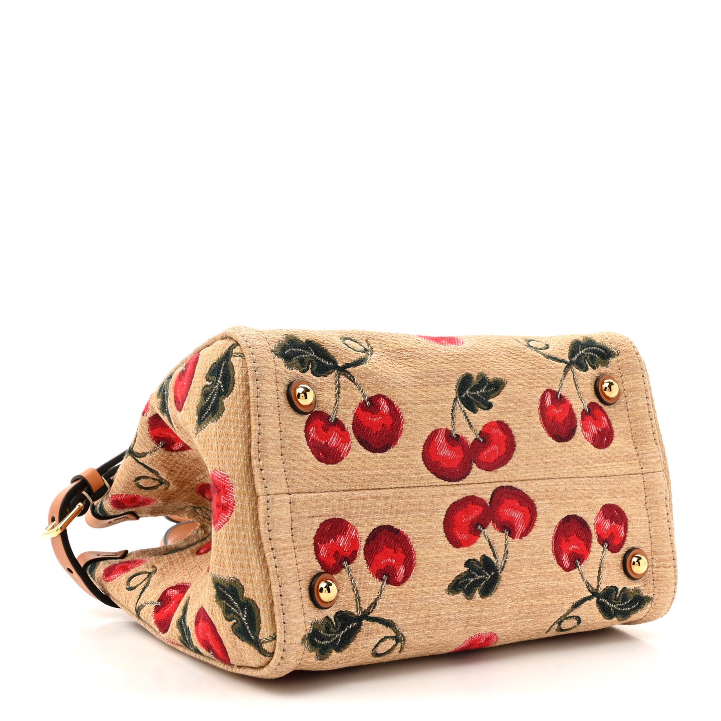 Jacquard Raffia Cherryfic Small Vlogo Antibes Shopping Bag Natural Red