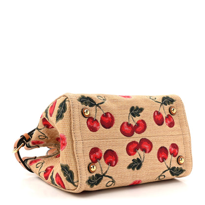 Valentino Garavani Jacquard Raffia Cherryfic Small Vlogo Antibes Shopping Bag Natural Red 4 of 9