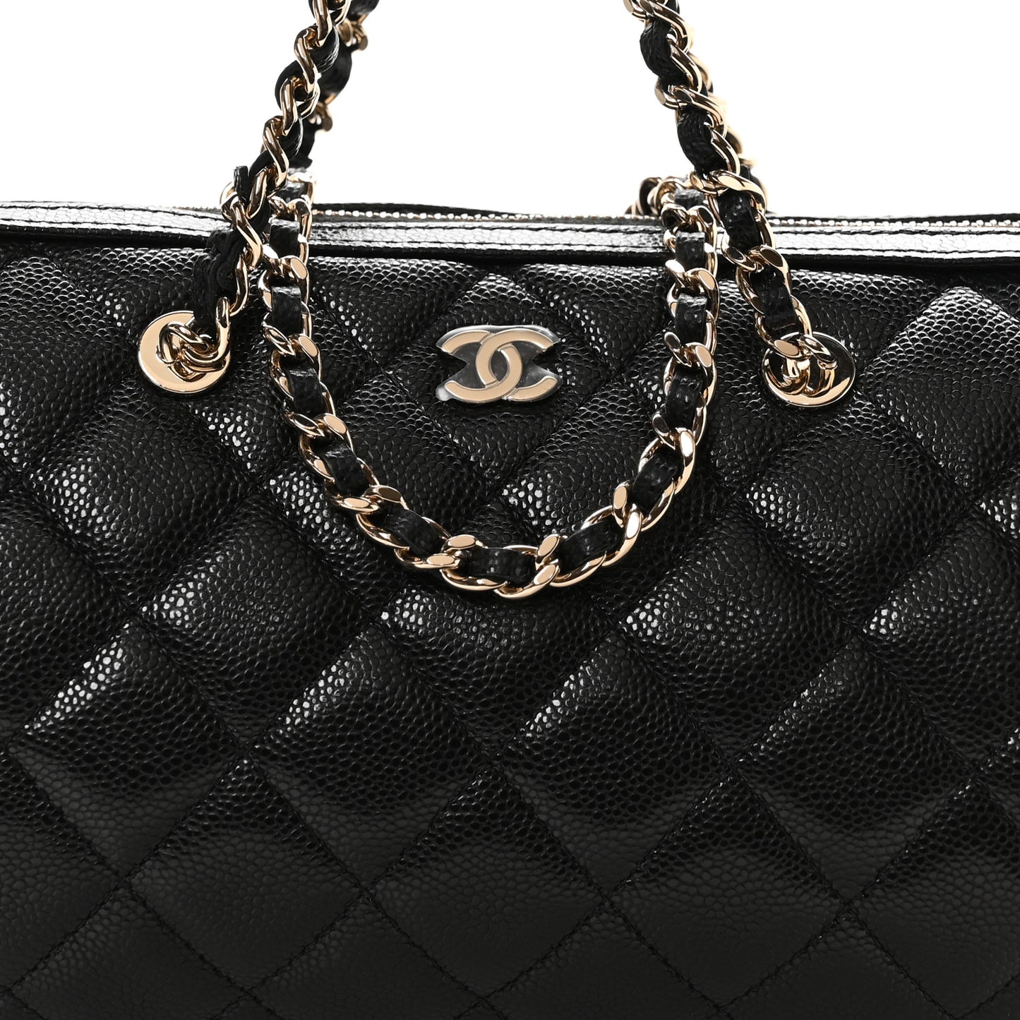 Caviar Quilted Barrel Clutch With Chain Black