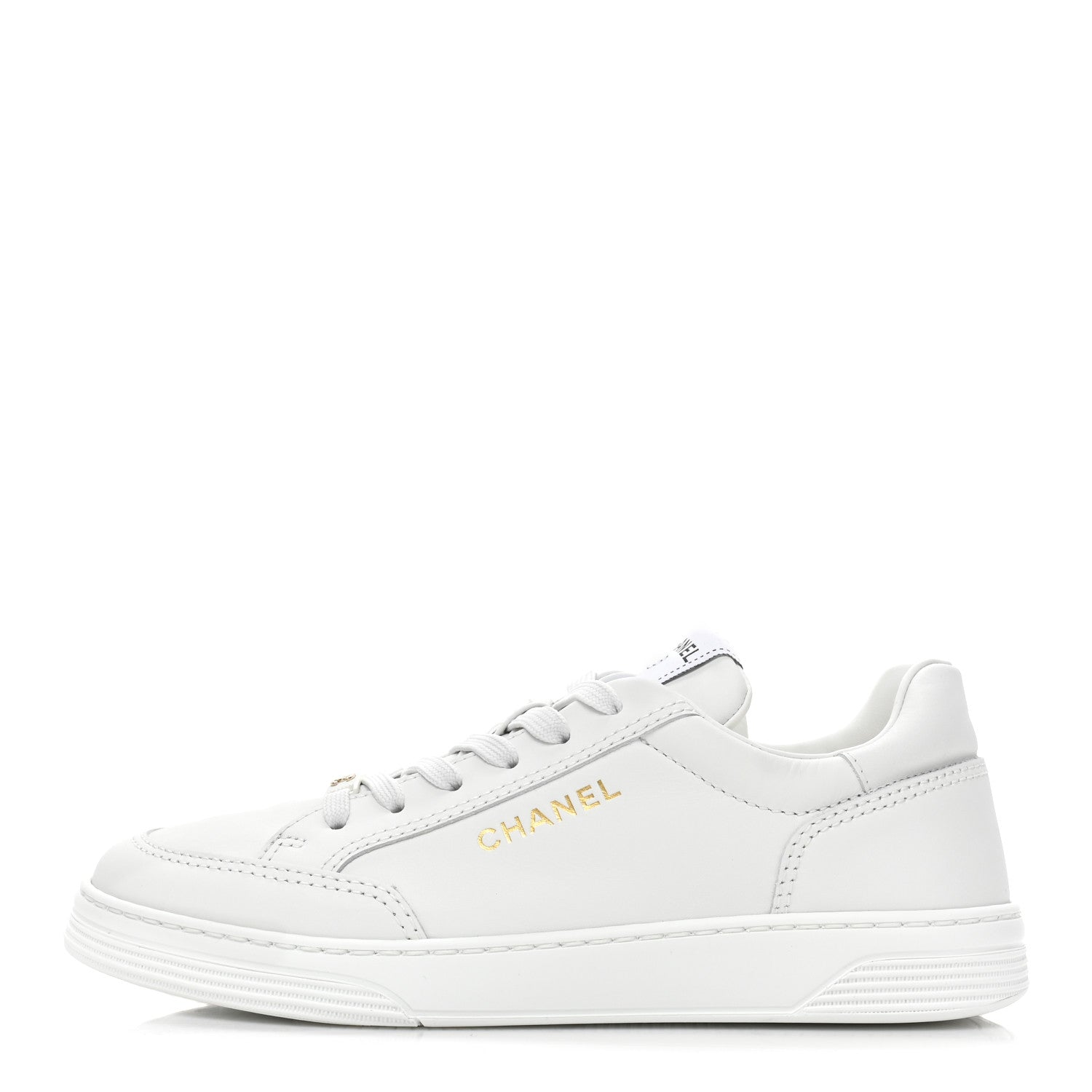 Chanel Calfskin Womens CC Logo Sneakers 38 White 1 of 9