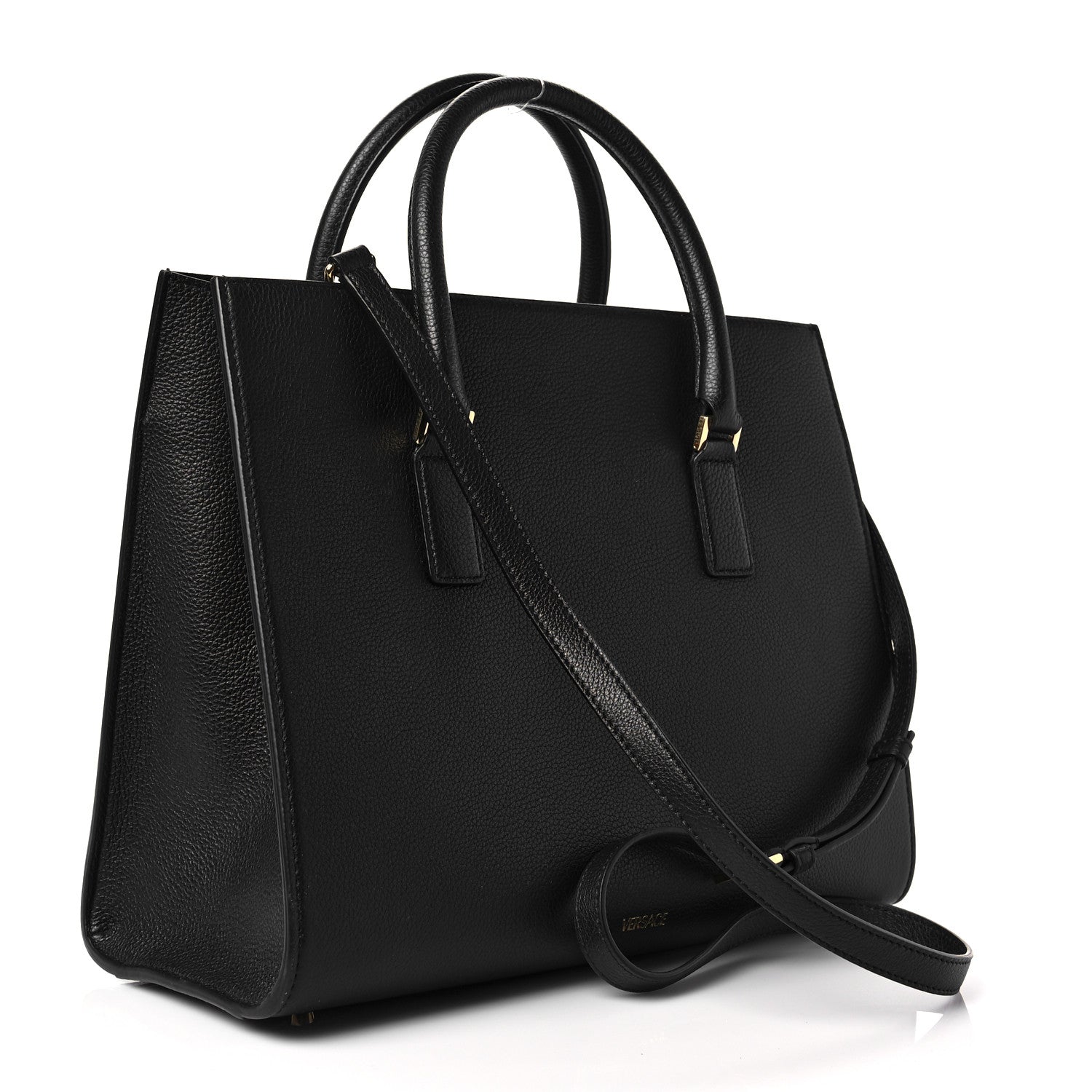 Versace Grained Calfskin Large Virtus Top Handle Shoulder Bag Black 2 of 5