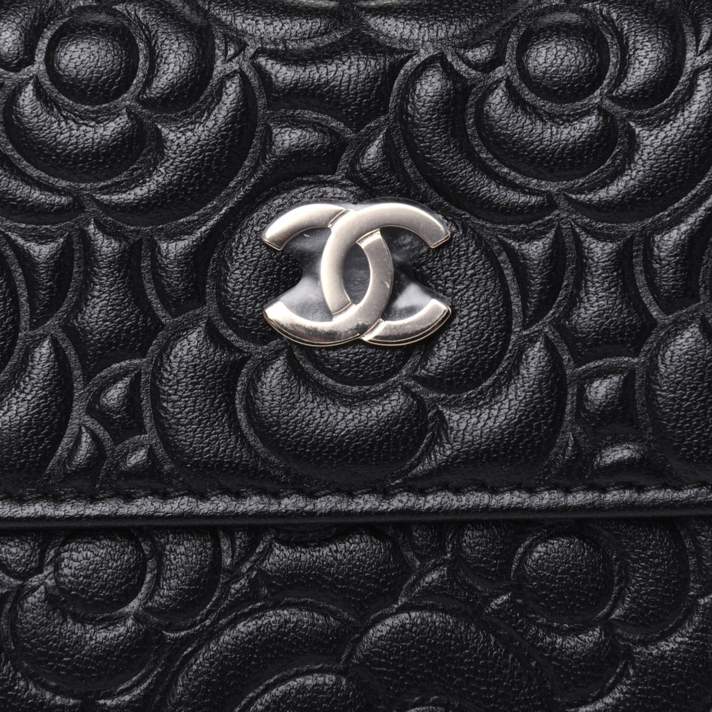 Lambskin Camellia Embossed Chain Belt Bag Black