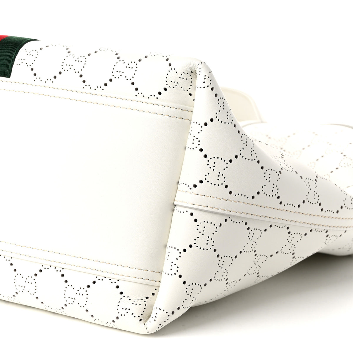Calfskin Perforated GG Web Small Giglio Tote White