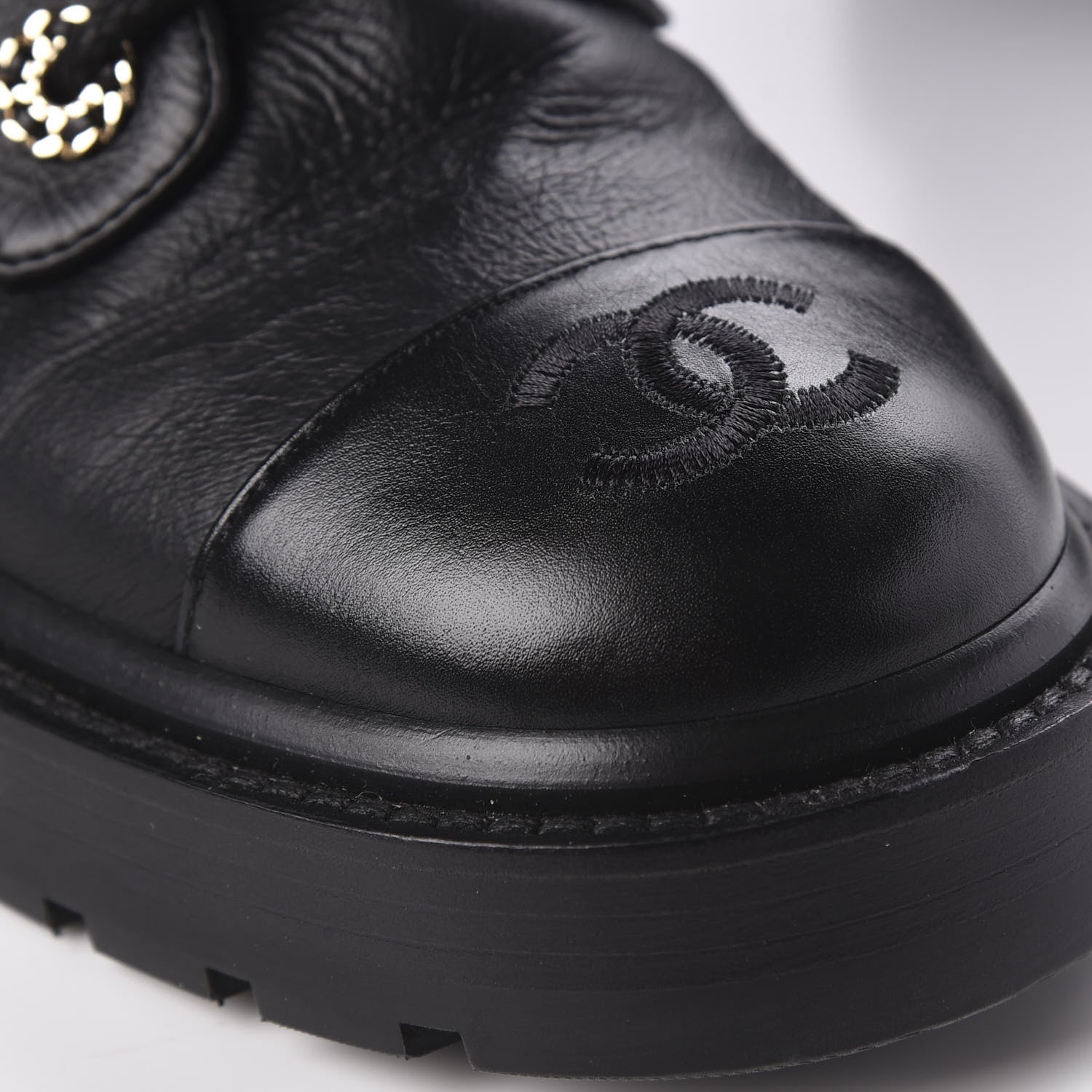 Chanel Shiny Goatskin Calfskin Quilted Lace Up Combat Boots 36 Black 6 of 8