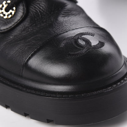 Chanel Shiny Goatskin Calfskin Quilted Lace Up Combat Boots 36 Black 6 of 8
