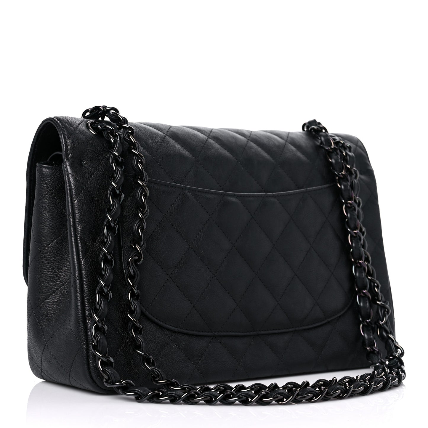 Crumpled Calfskin Quilted Jumbo Double Flap So Black