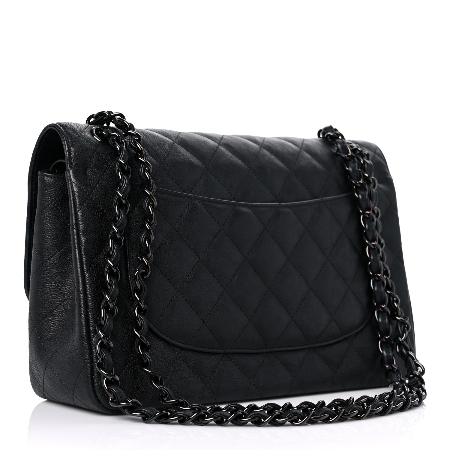 Chanel Crumpled Calfskin Quilted Jumbo Double Flap So Black 3 of 19
