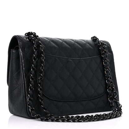 Chanel Crumpled Calfskin Quilted Jumbo Double Flap So Black 3 of 19