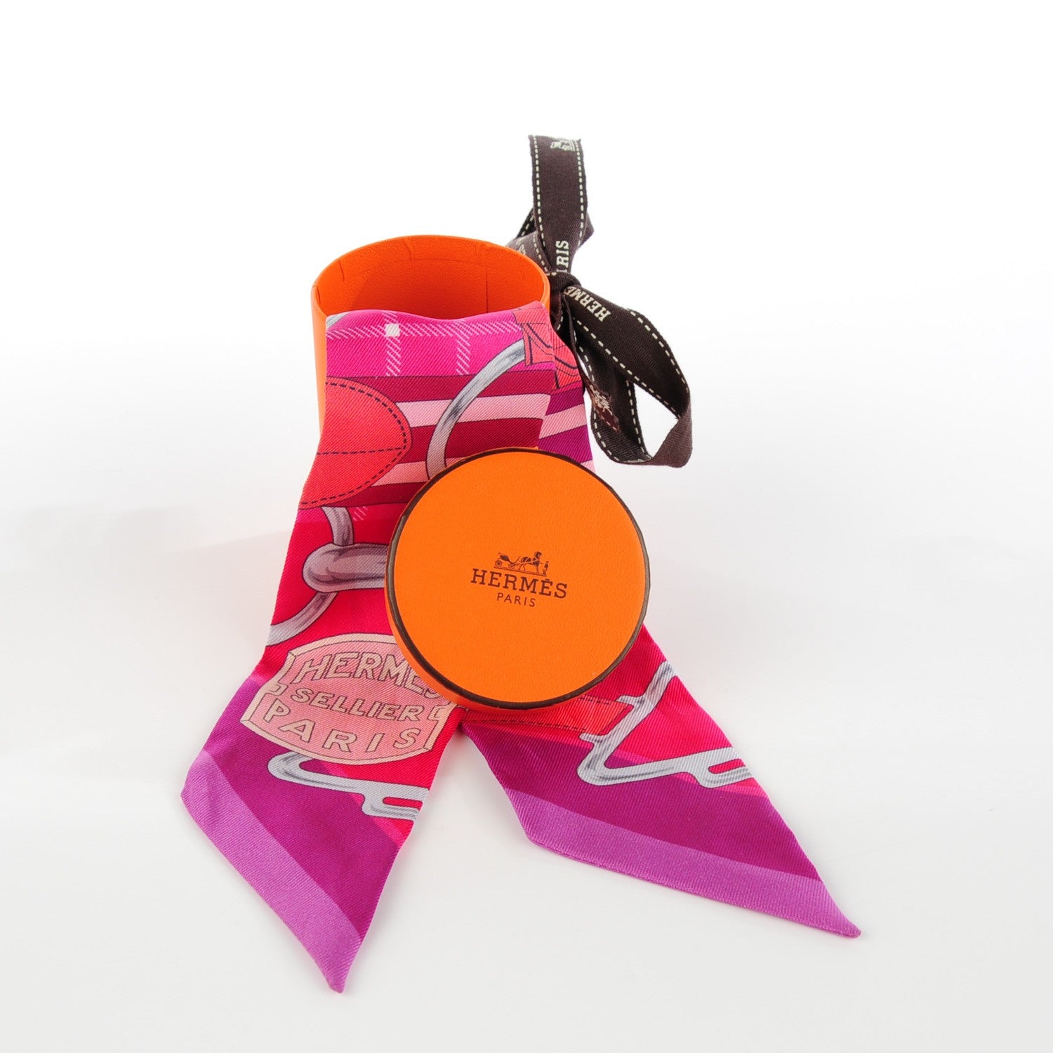 Hermes Silk Tatersale Twilly Fuchsia Rouge Vif Corail 3 of 5