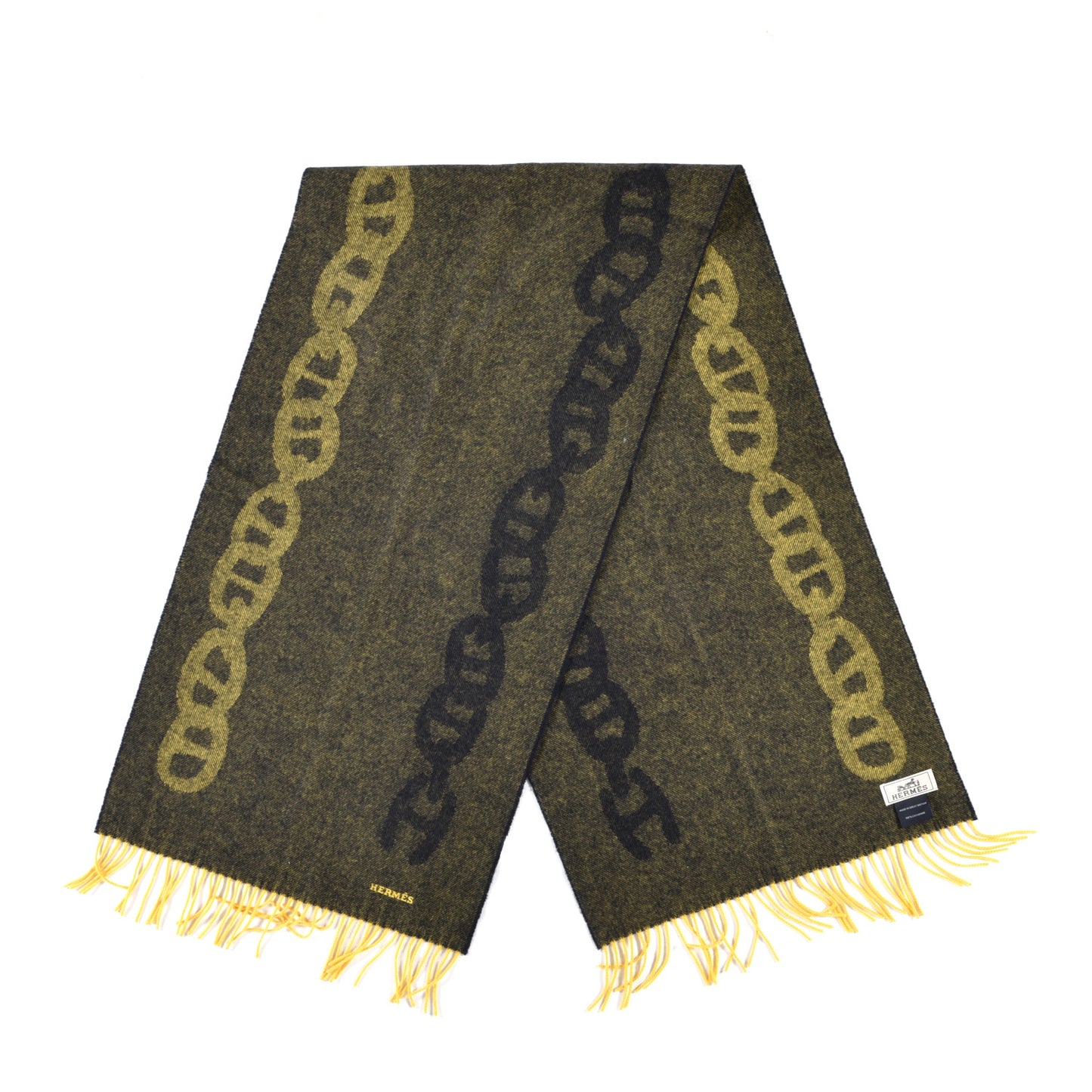 Cashmere Crazy Chain Muffler Marine Jaune D'Or