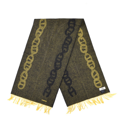 Hermes Cashmere Crazy Chain Muffler Marine Jaune D'Or 2 of 4
