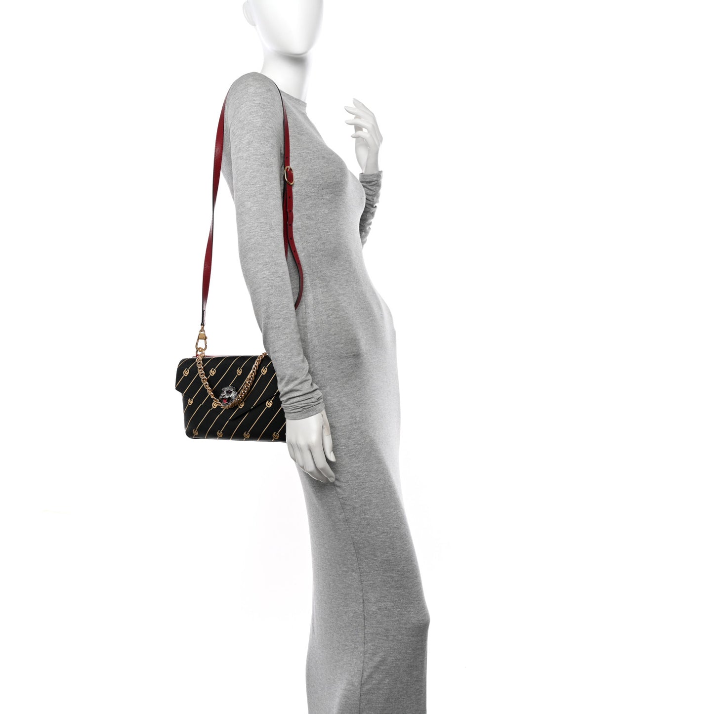 Calfskin Diagonal GG Medium Thiara Double Envelope Shoulder Bag Black Red