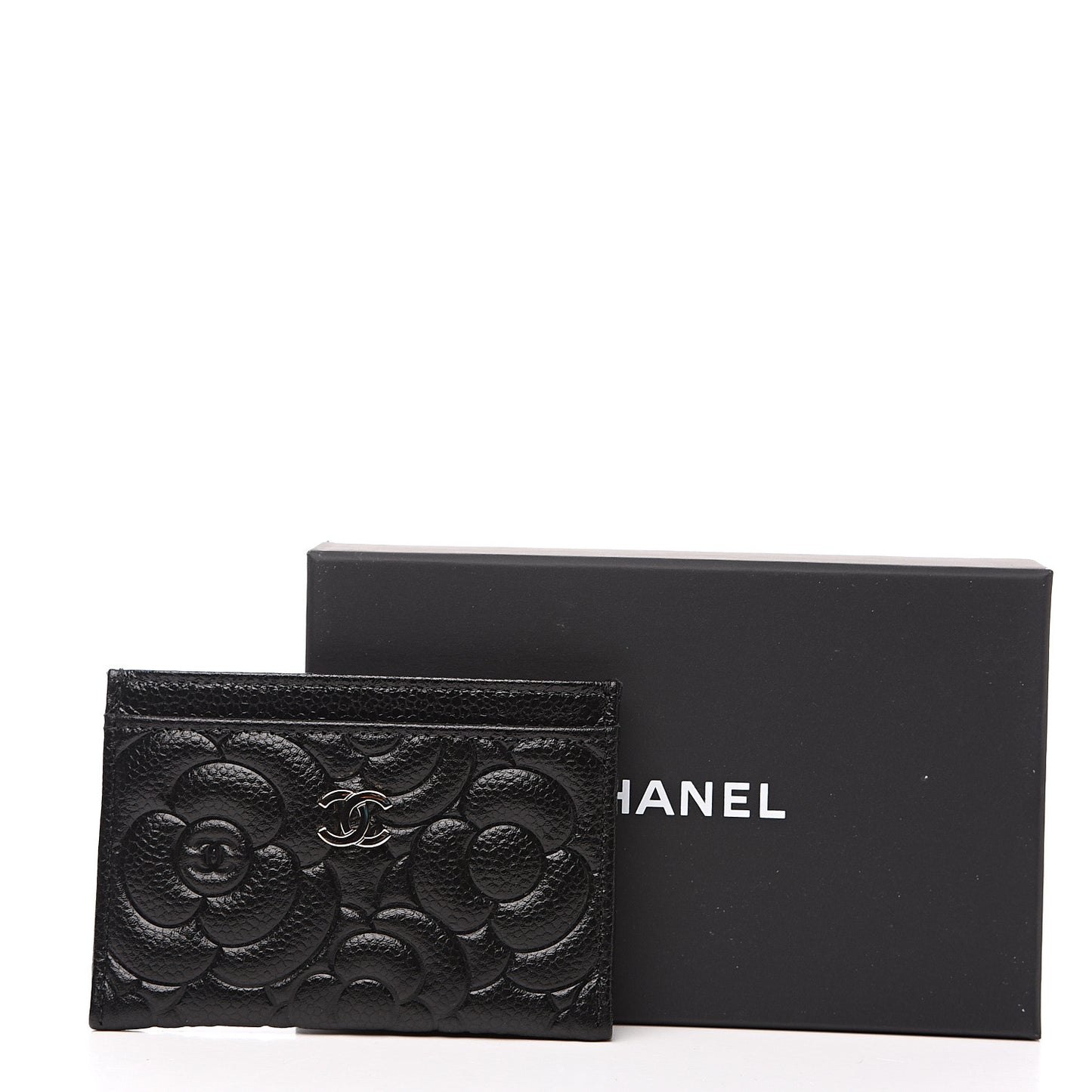Caviar Camellia Embossed Card Holder Black