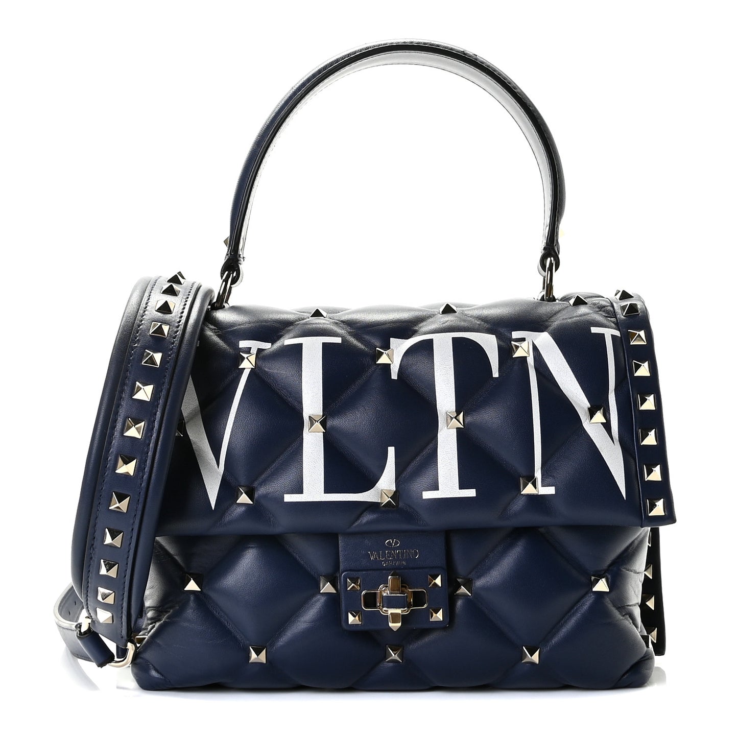Lambskin VLTN Print Candystud Top Handle Bag Pure Blue