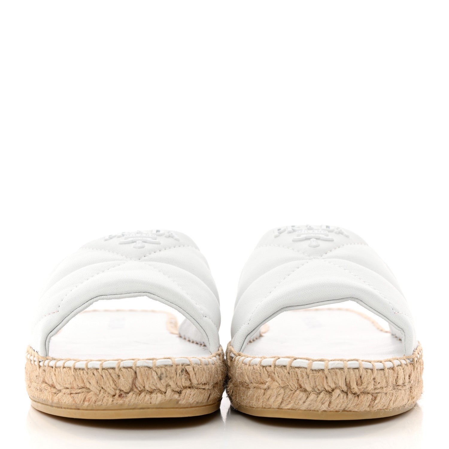 Prada Nappa Logo Quilted Espadrille 20mm Slide Sandals 38 Bianco 2 of 13