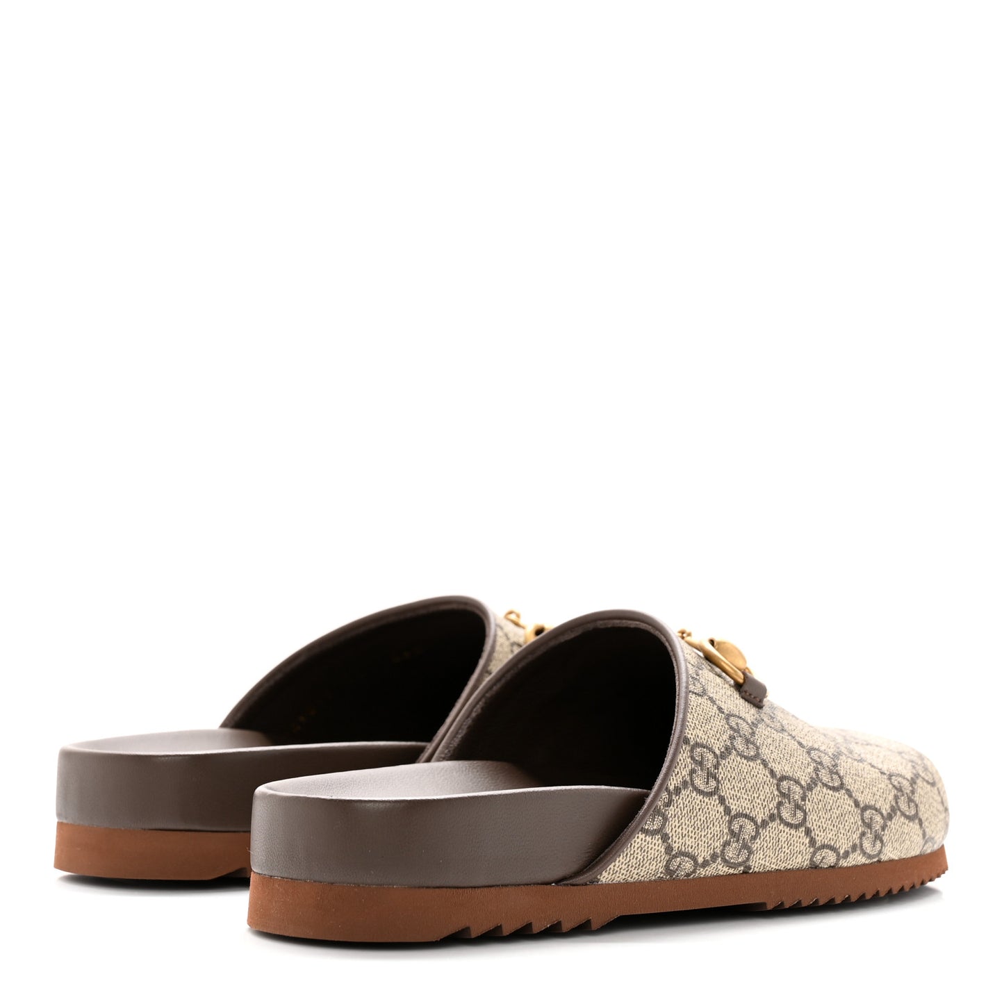 GG Supreme Monogram Miro Soft Calfskin Womens Horsebit Slippers 36.5 Beige Ebony New Acero