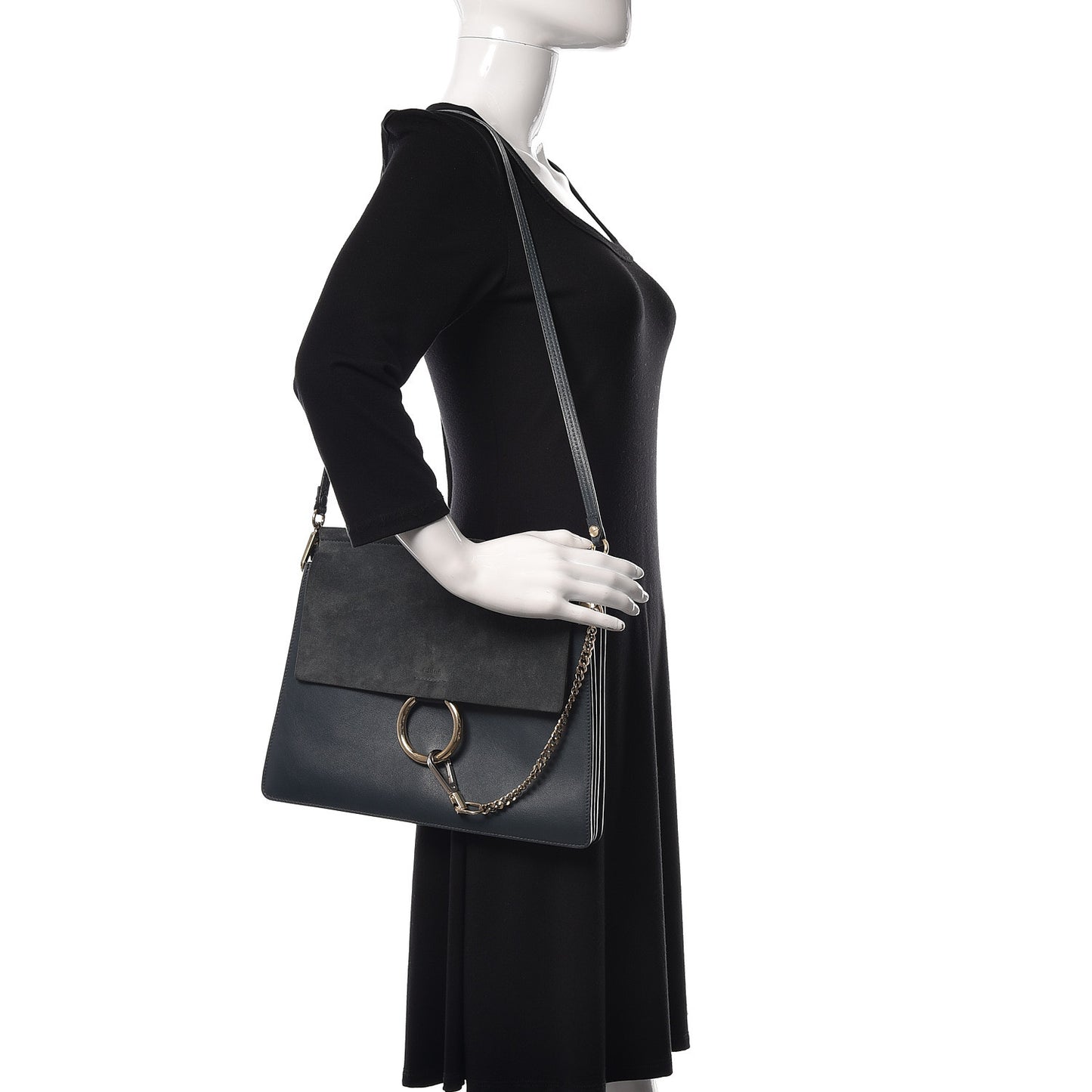 Suede Calfskin Medium Faye Shoulder Bag Silver Blue