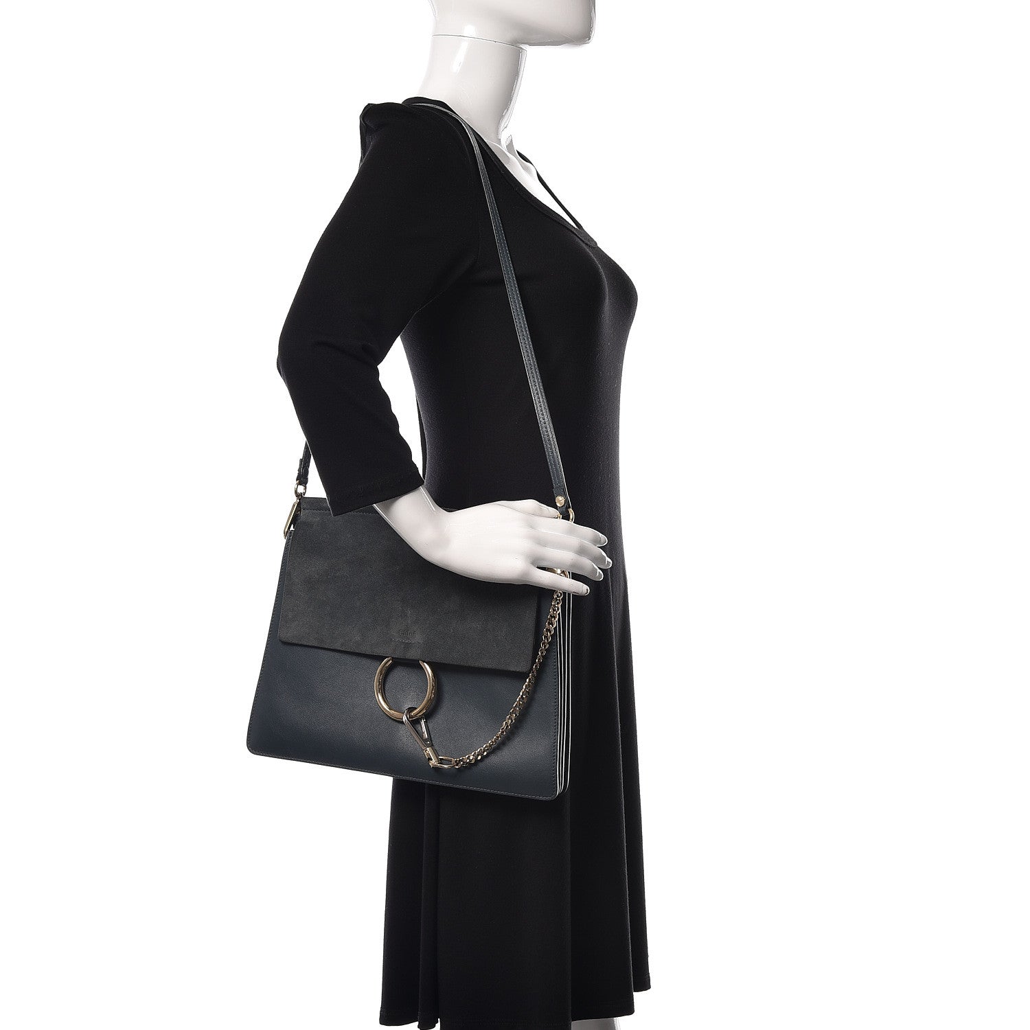 Chloe Suede Calfskin Medium Faye Shoulder Bag Silver Blue 2 of 9