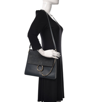 Chloe Suede Calfskin Medium Faye Shoulder Bag Silver Blue 2 of 9