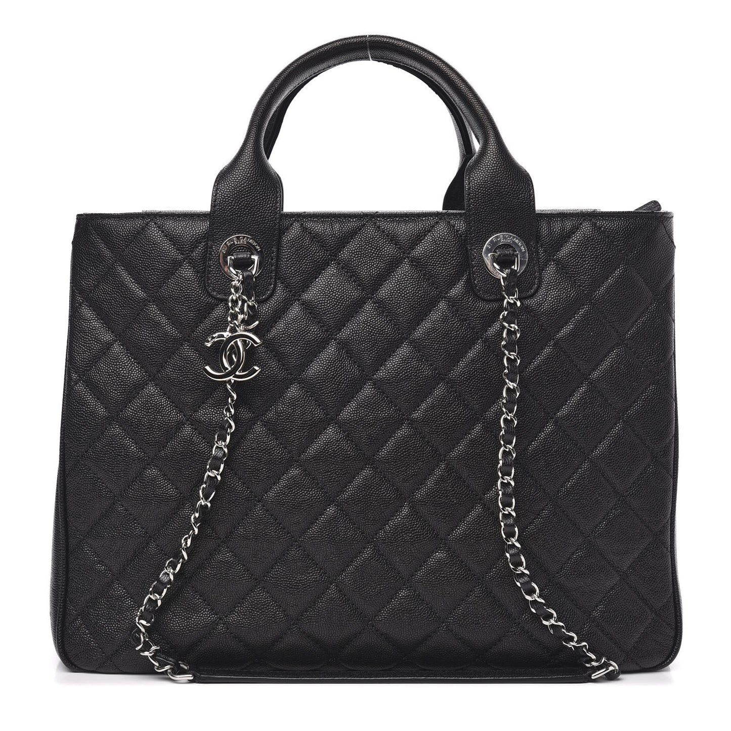 Caviar Quilted Large Urban Companion Top Handle Shopping Tote Black