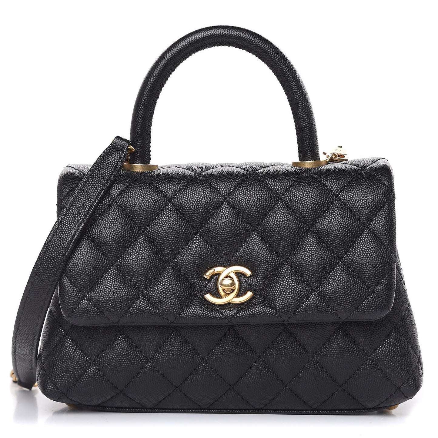 Caviar Quilted Mini Coco Handle Flap Black