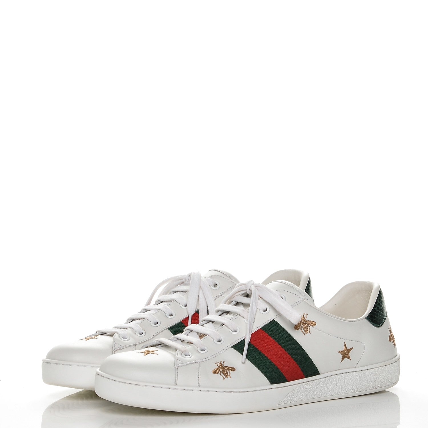Gucci Calfskin Ayers Web Bee Star Embroidered Mens Ace Sneakers 11 White Green 3 of 8