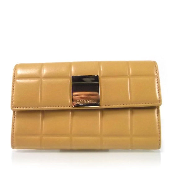 Chanel Leather Chocolate Bar Quilted Wallet Beige 1 of 3