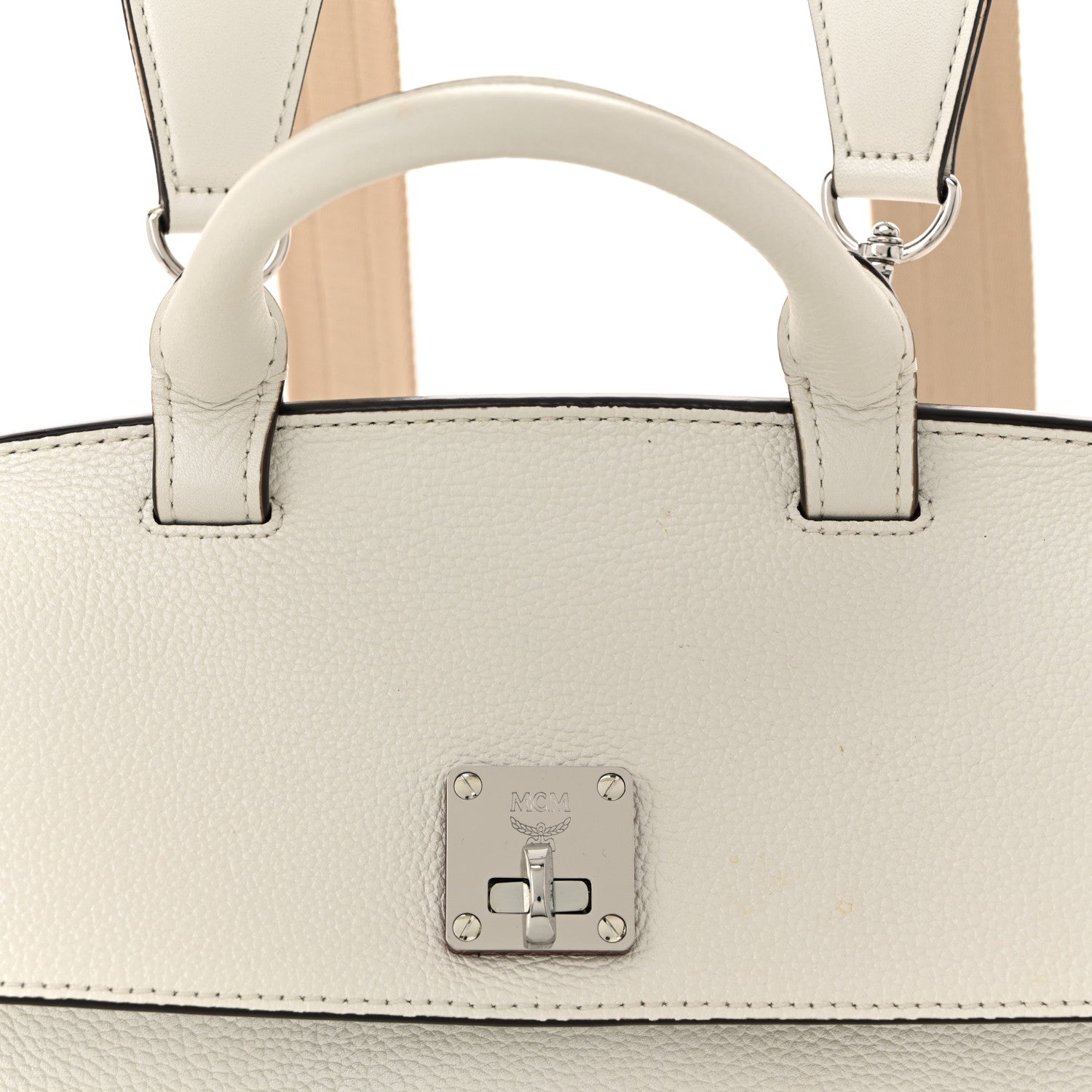 MCM Grained Calfskin Medium Milla Convertible Backpack White Flake