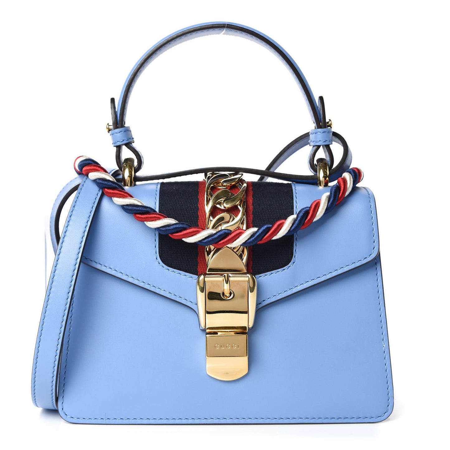 Vitello Fontanella Web Mini Sylvie Top Handle Bag Clear Sky Blue