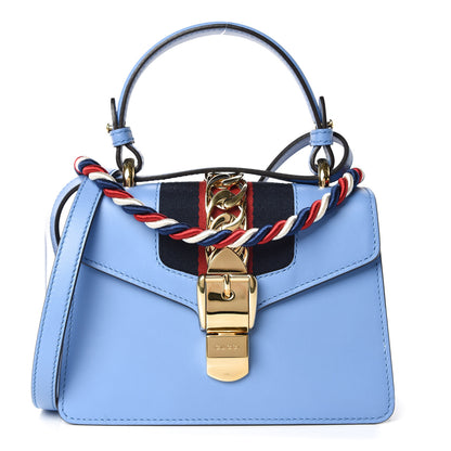 Gucci Vitello Fontanella Web Mini Sylvie Top Handle Bag Clear Sky Blue 1 of 11