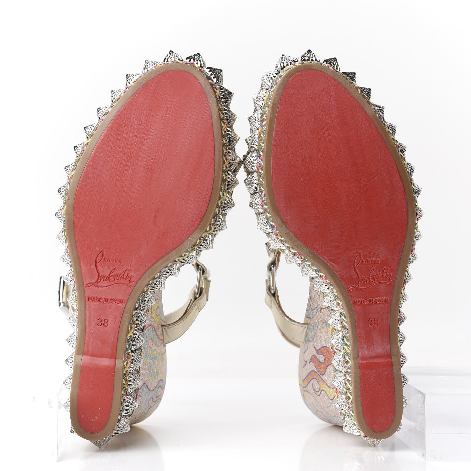 Christian Louboutin Lurex Flame Pira Ryad 110 Wedge Sandals 38 Platine Multicolor 6 of 9