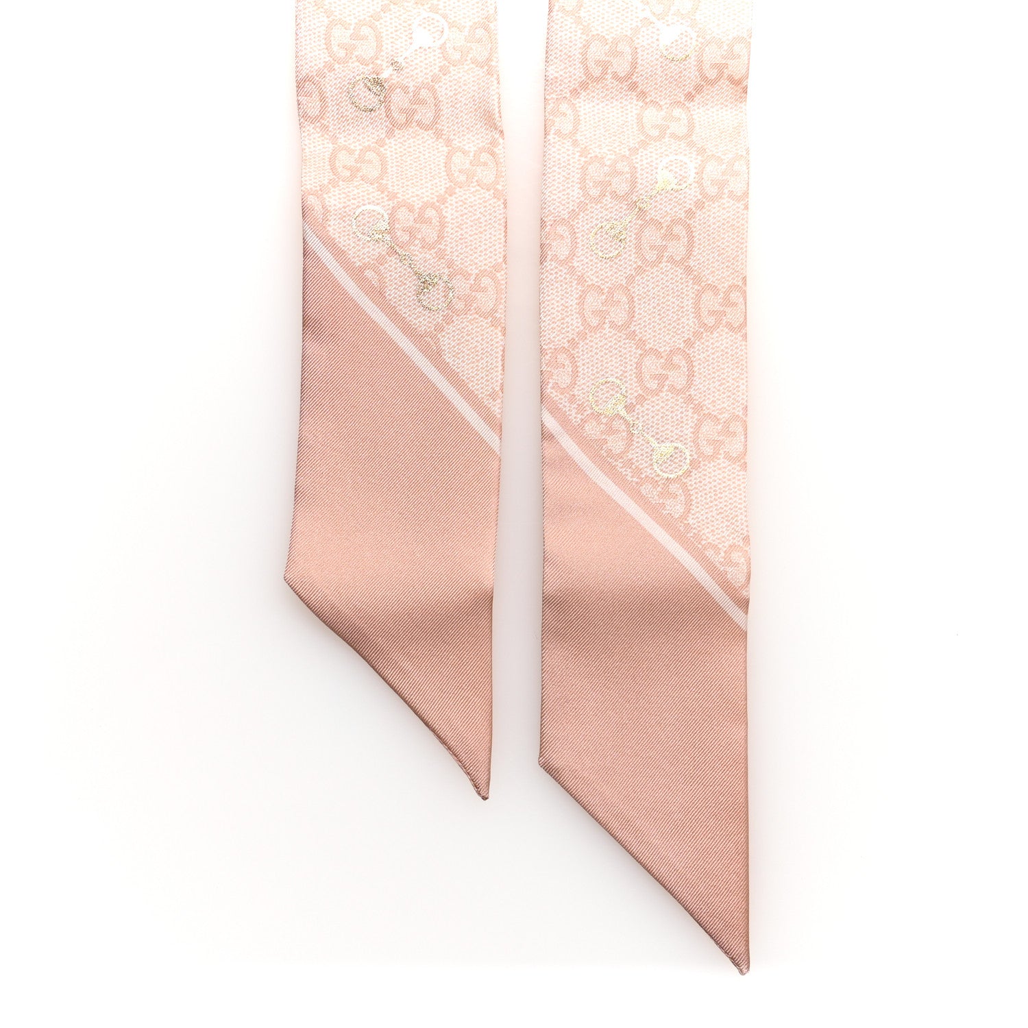 Gucci Silk Twill GG Monogram Gold Horsebity Neck Bow Scarf Pink 2 of 3