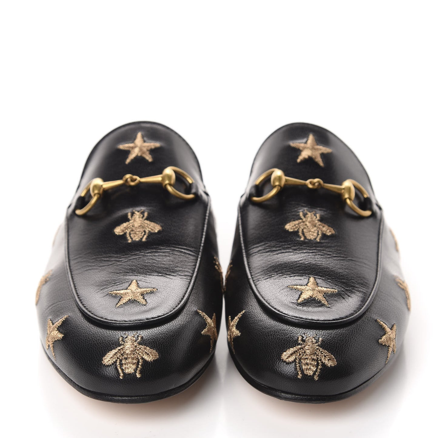 Goatskin Bee Star Embroidered Womens Princetown Slippers 37 Black