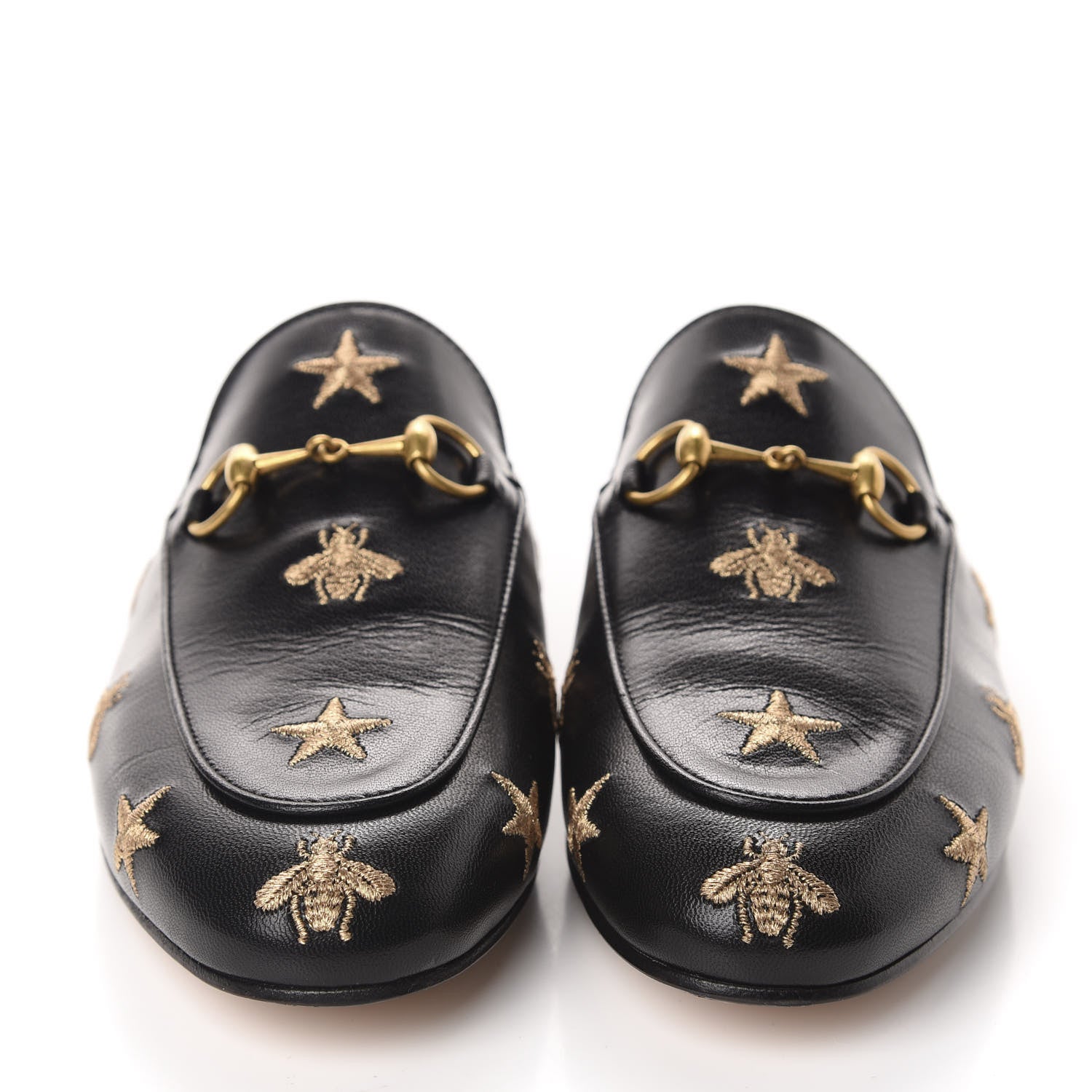 Gucci Goatskin Bee Star Embroidered Womens Princetown Slippers 37 Black 2 of 10