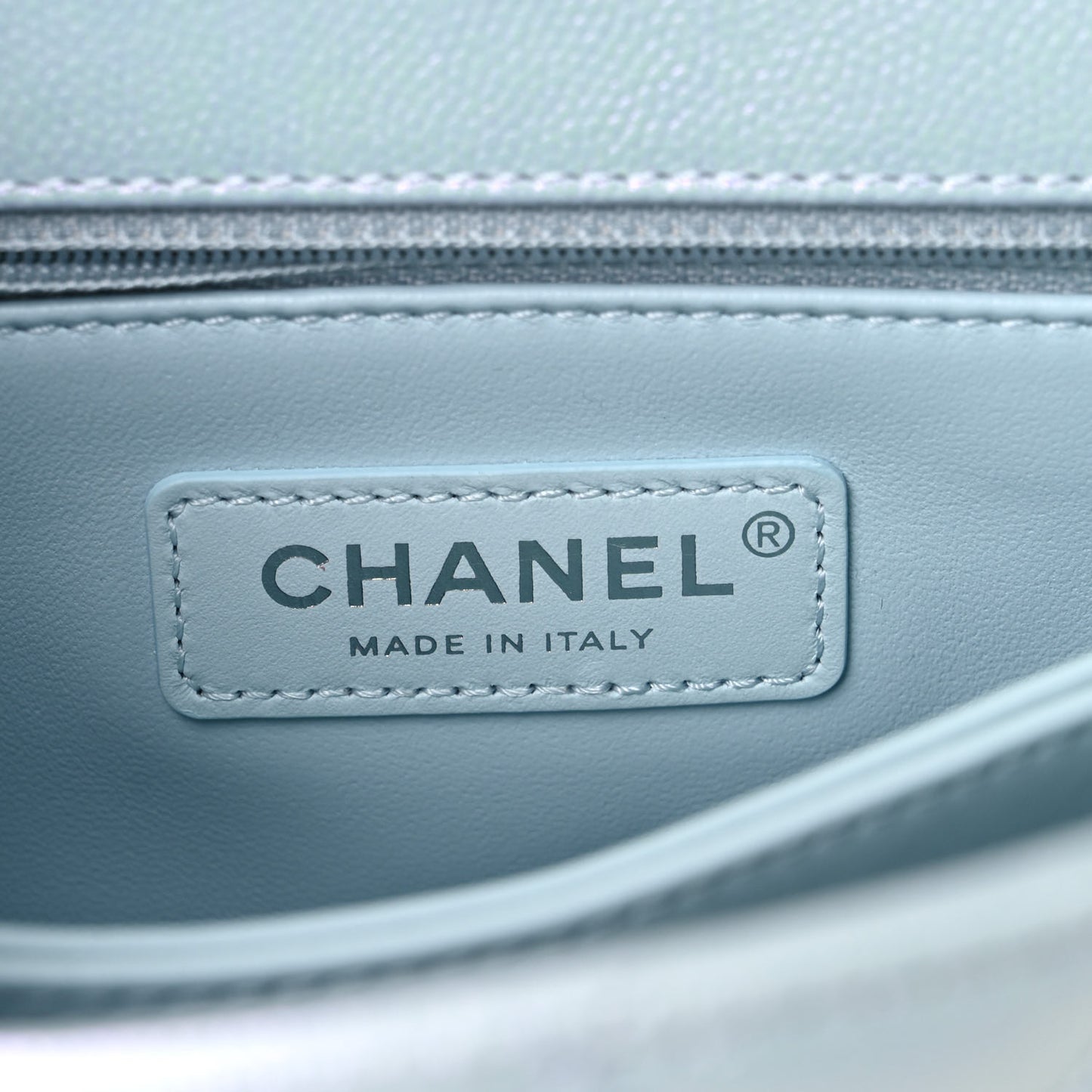 Iridescent Caviar Quilted Mini Coco Handle Flap Light Blue