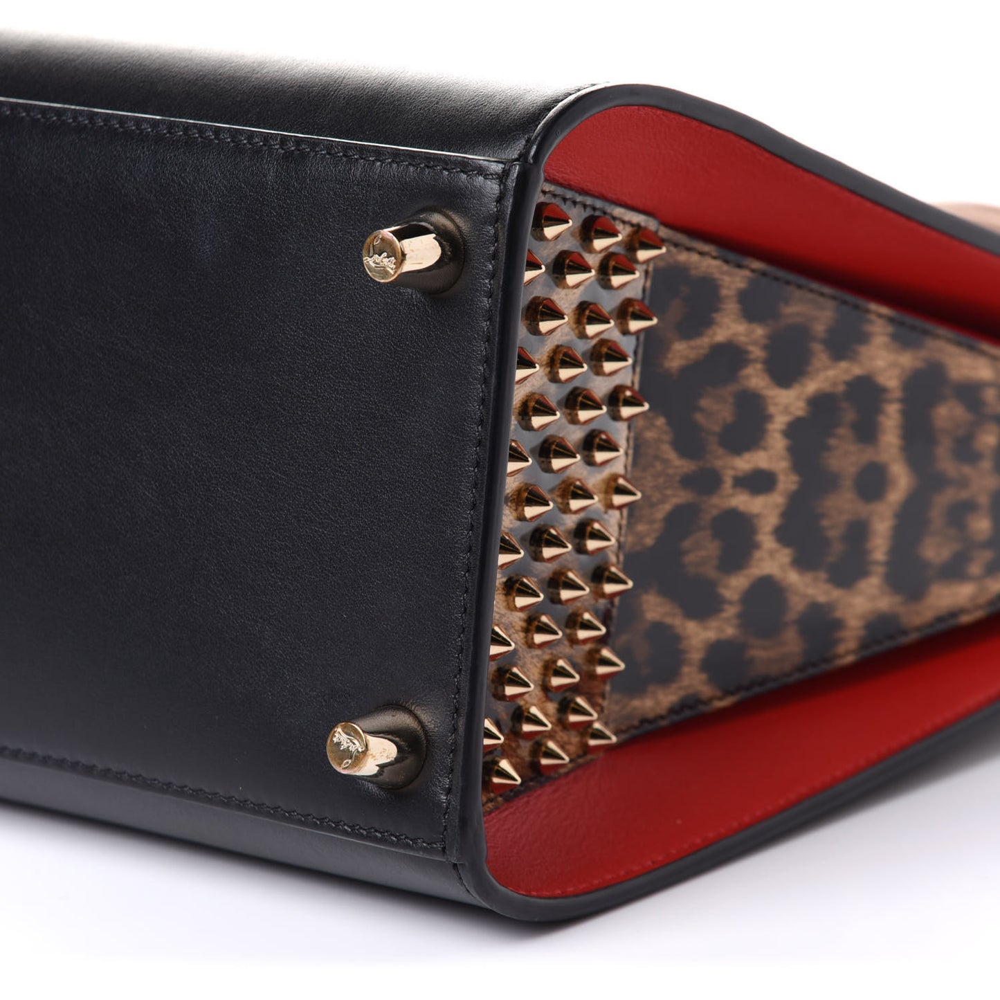 Calfskin Patent Leopard Spiked Medium Paloma Black