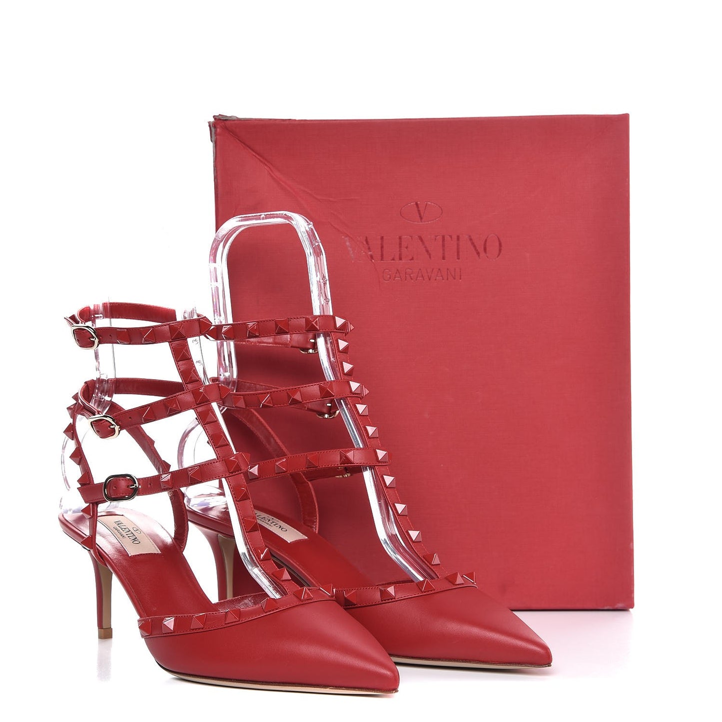 Calfskin Lacquered Monochrome Rockstud Ankle Strap 65mm Pumps 40 Rosso Valentino