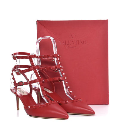 Valentino Garavani Calfskin Lacquered Monochrome Rockstud Ankle Strap 65mm Pumps 40 Rosso Valentino 9 of 9