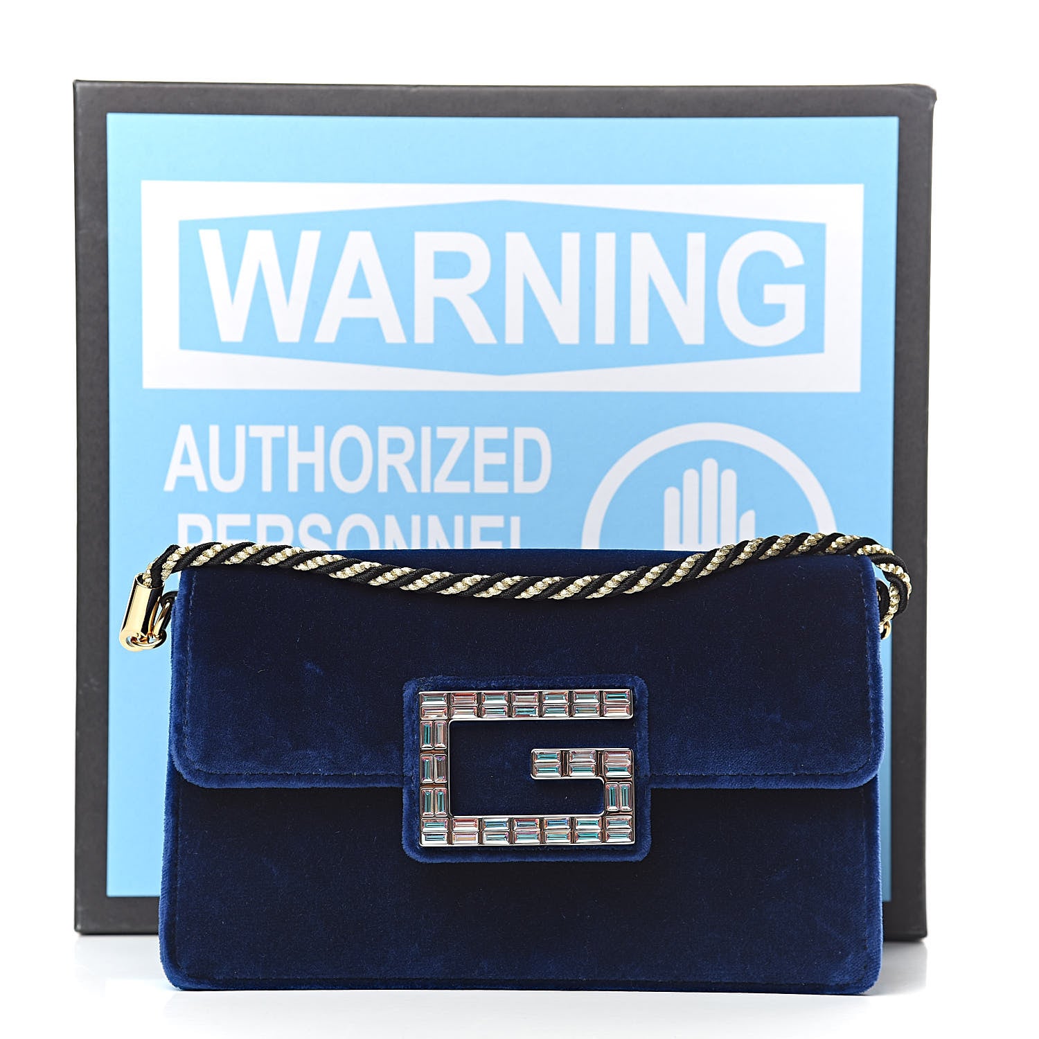 Gucci Velvet Crystal Square G Shoulder Bag Cobalt Blue 11 of 11
