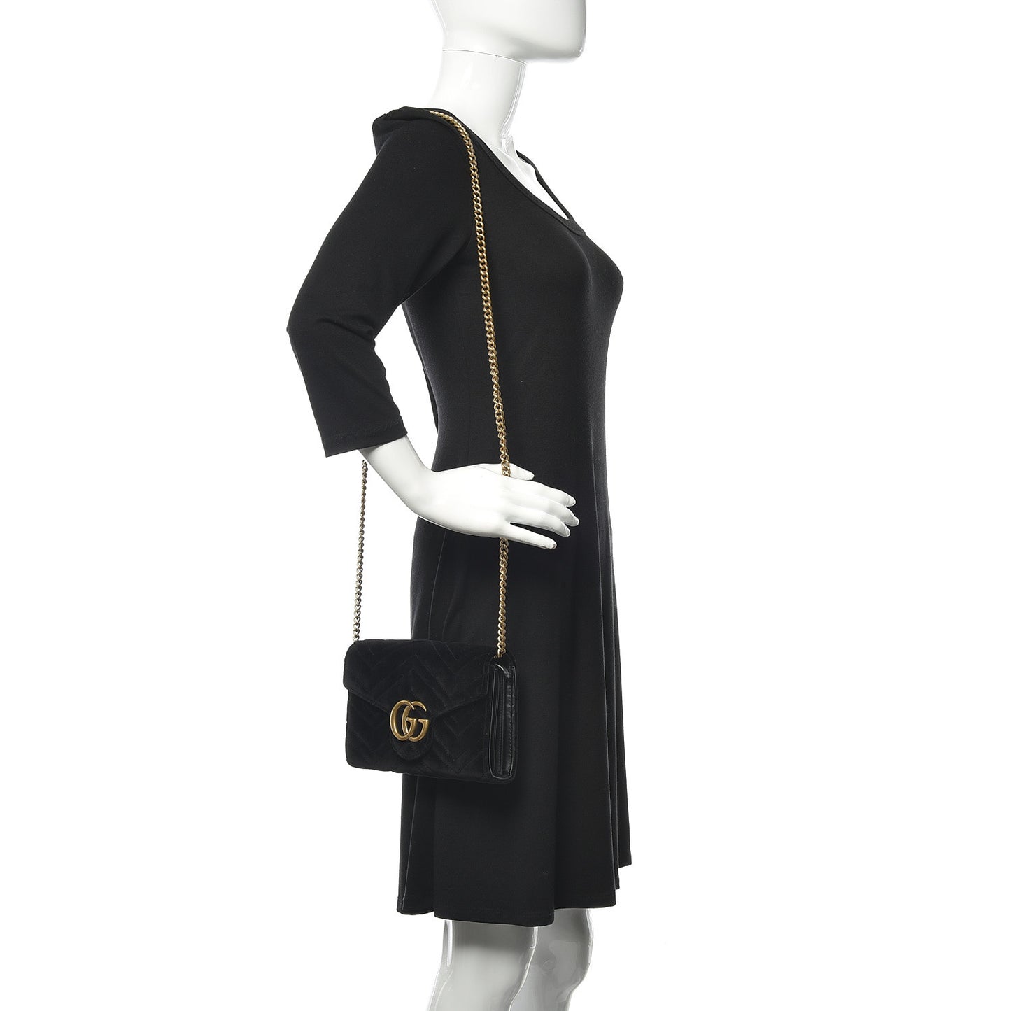 Velvet Matelasse GG Marmont Chain Wallet Black