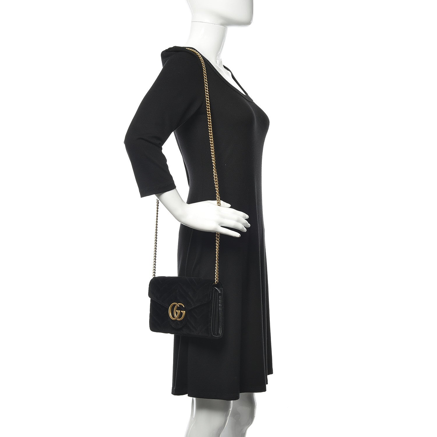 Gucci Velvet Matelasse GG Marmont Chain Wallet Black 2 of 11