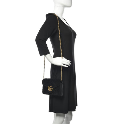 Gucci Velvet Matelasse GG Marmont Chain Wallet Black 2 of 11