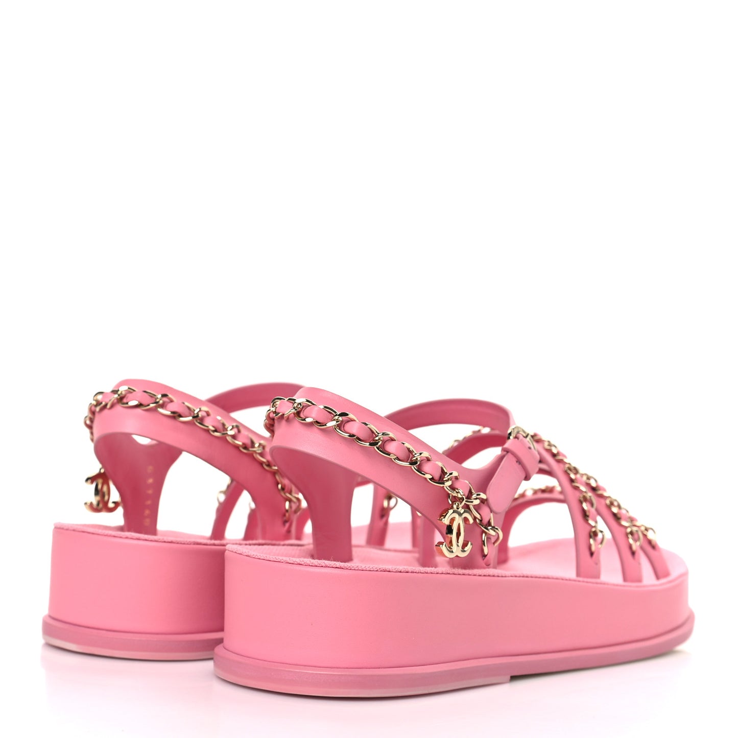 Calfskin Chain Platform Sandals 36 Pink