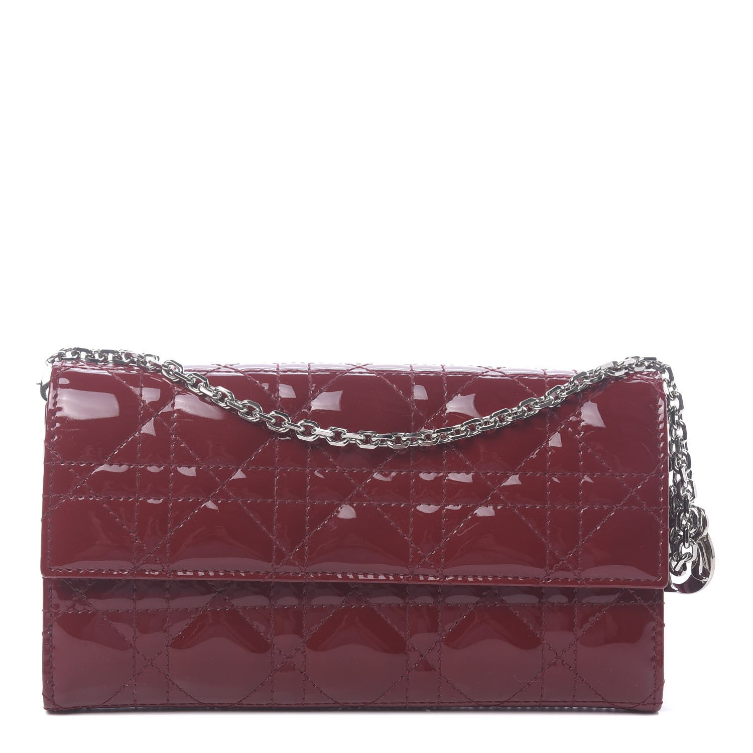Christian Dior Patent Cannage Lady Dior Rendezvous Wallet On Chain Red 1 of 10