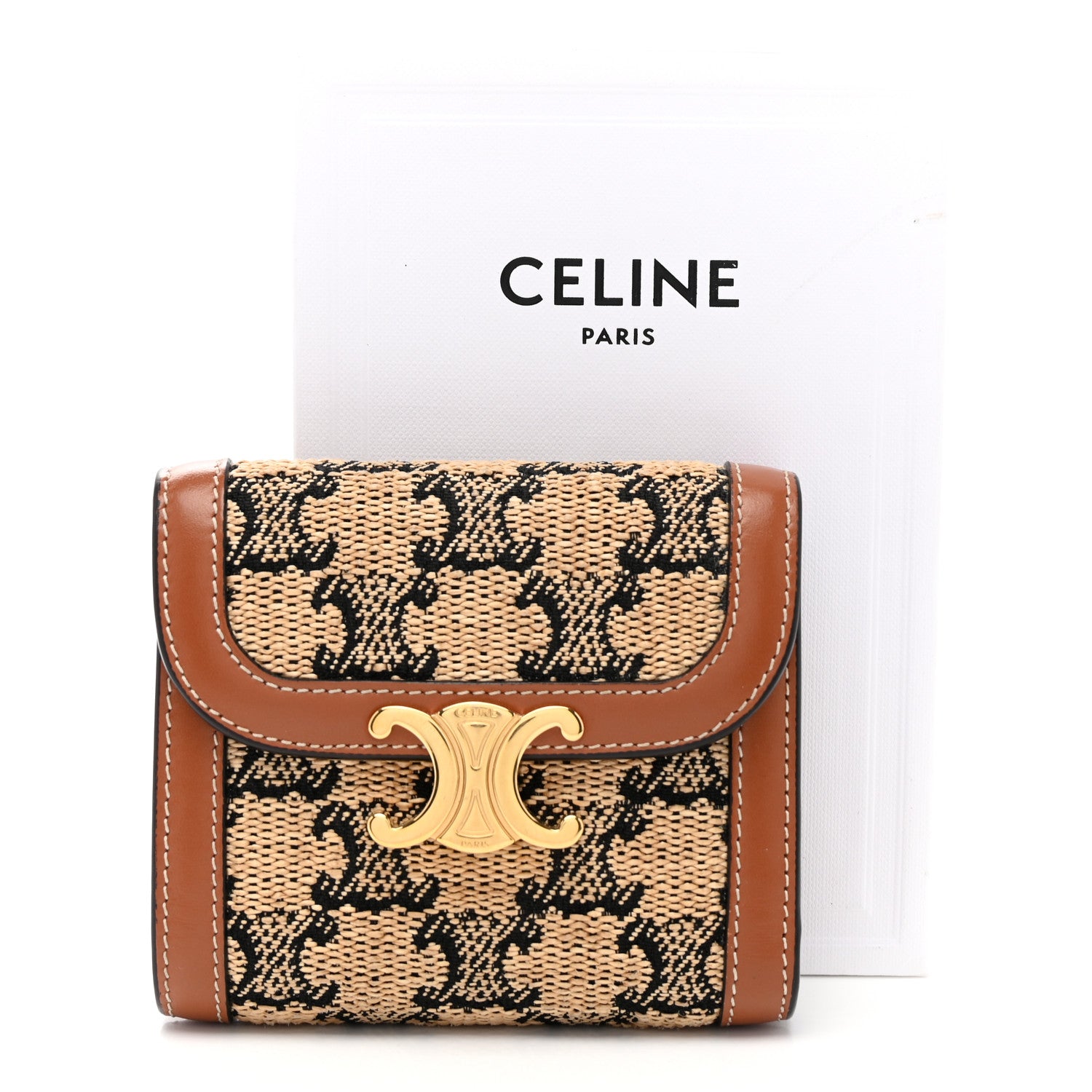 Celine Calfskin Triomphe Canvas Small Triomphe Wallet Natural Tan 7 of 7