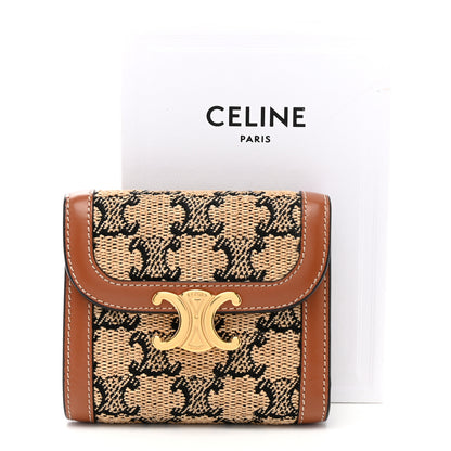 Celine Calfskin Triomphe Canvas Small Triomphe Wallet Natural Tan 7 of 7