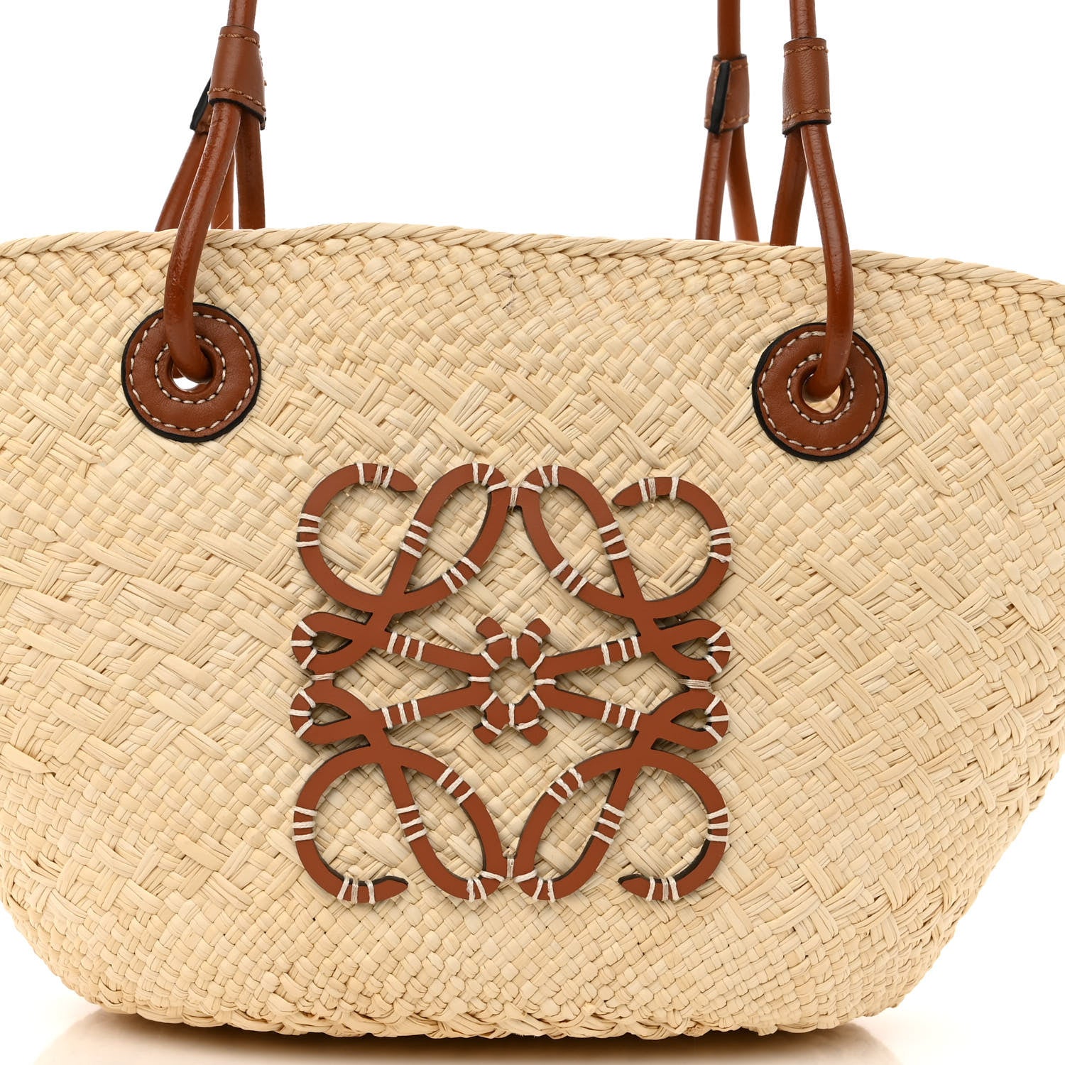 Loewe Calfskin Raffia Small Anagram Basket Tote Bag Natural Tan 7 of 9